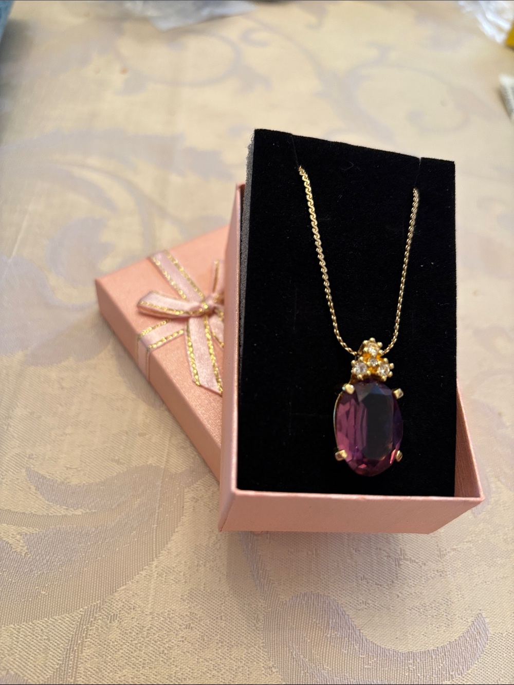 🟡Authentic Christian Dior Vintage Amethyst Necklace W/Clear Crystals & Gold Tone - Picture 5 of 12